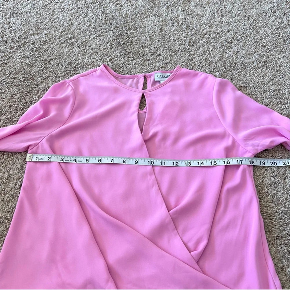 Carmen Marc Valvo Pink Flutter Sleeve Snap Front Blouse - Picture 10 of 13